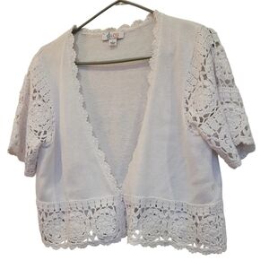 Denim & Co White Knit Sweater Shrug L Lacy Accents